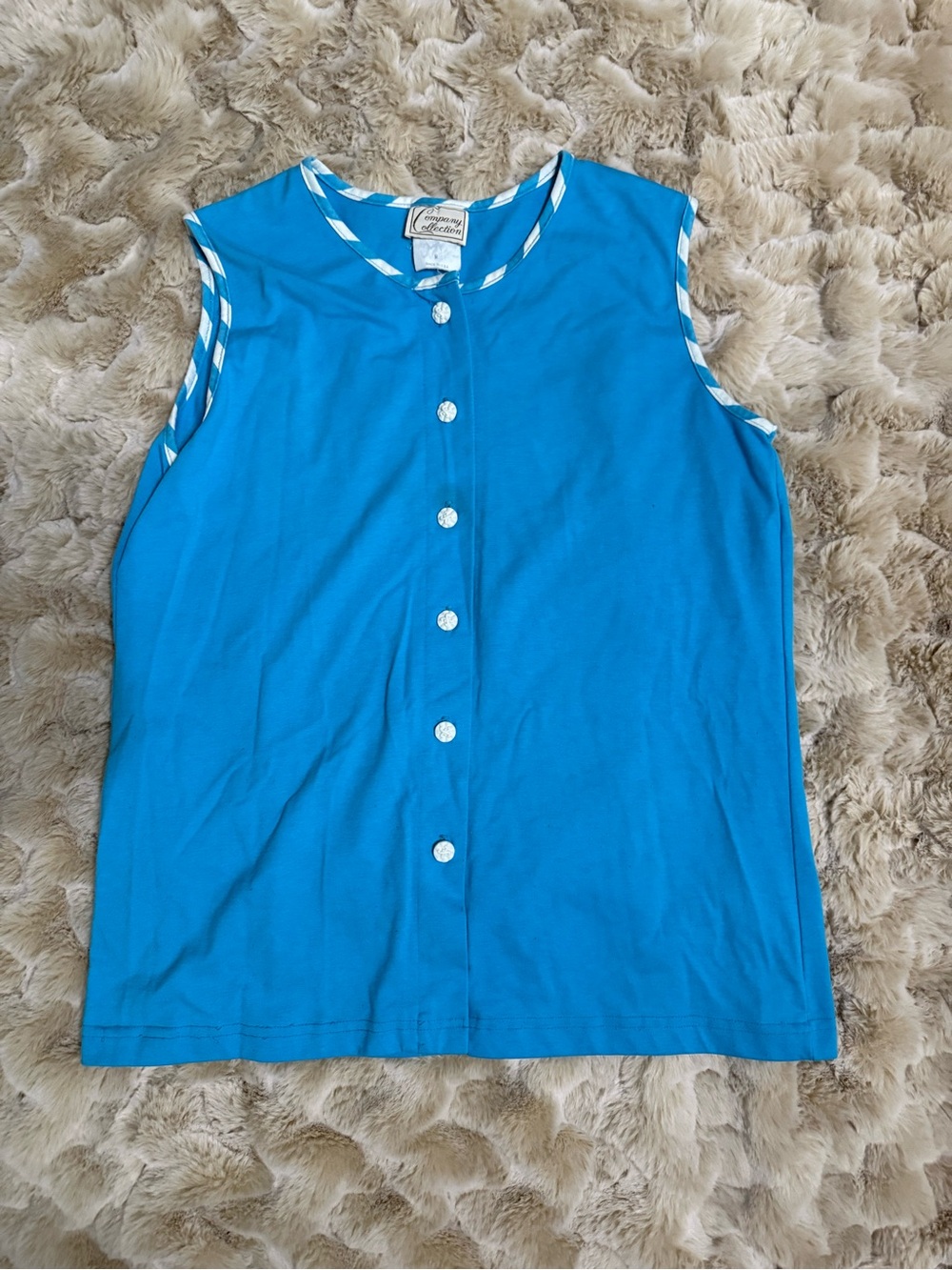 Vintage Company Collection Blue Sleeveless Button-Front Top